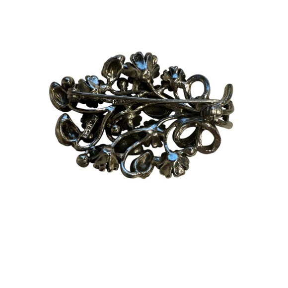 Vintage Hollycraft Rhinestone Floral Bouquet Brooch Pin Silver Tone Circa 1953 - Picture 3 of 6